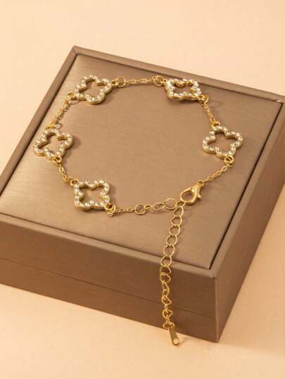 1pc Delicate Lucky Clover Hollow Out Bracelet, Fashion Jewelry Party Accessory, Gift For Girlfriend, Mom, Mother's Day