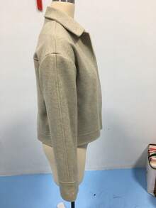 Damen einfarbige Kurzjacke mit Knopfverschluss und Taschen, Lässig Wear für Alltag, Reisen, Urlaub, Herbst/Winter