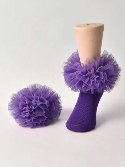 1 双女童褶皱袜子，蓬松褶皱婴儿公主袜