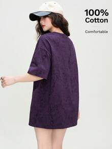 Áo thun cotton cổ tròn dáng rộng JUTU, màu tím nho, kiểu Mỹ, thiết kế thường ngày, chất liệu cao cấp, áo thun nữ mùa xuân/hè. - 0A41 Nho tím - Xem 8