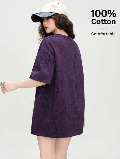 Áo thun ngắn tay cổ tròn dáng rộng màu tím nho JUTU, chất liệu cotton, kiểu dáng thoải mái, chất liệu cao cấp, thích hợp cho nữ mùa xuân/hè.