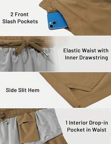 2 Pack Gym Shorts For Men Quick Dry Athletic Shorts With Brief Liner/Pockets For Running Workout Active, 3 Inch Inseam - 黑色/卡其色 - 查看 7