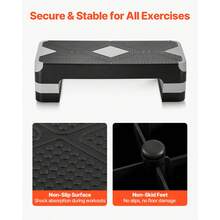 Aerobic Exercise Step Platform, 28-Inch Workout Aerobic Stepper, Height Adjustable Fitness Training Step Deck Trainer With 4 Risers, Non-Slip Surface Bench For Home Gym Cardio Strength, Gray - Gray - View 3