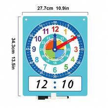 Gran reloj de demostración para pizarra en seco para enseñanza, reloj de aprendizaje para niños y niñas, educación Montessori, reloj de aprendizaje digital y analógico, reloj de enseñanza de la hora, decoración de pared para dormitorios de niños, reloj analógico para enseñar la hora a los niños, ayudas didácticas, suministros para aula y escuela en casa, aula, reloj para niños, juguetes educativos - Multicolor - Ver 4