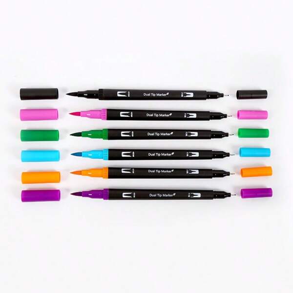 24pcs Water-Based Dual-Tip Outline Pens, Soft Tip Markers, Watercolor Brush Pens Set, Colorful Drawing Soft Tip Pens, Washable, Non-Staining, Suitable For Children Graffiti, Manga, Art Lovers, Back To School