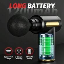 Portable Handheld Electric Massage Gun, Mini Massage Gun, 1200mAh Rechargeable Lithium Battery, 4 Accessories, 6-Speed Deep Tissue Massage, Suitable For Body, Back, Neck - USB Charging, Travel Essentials - 黑色 - 查看 4