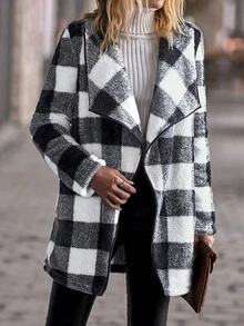 Buffalo Karo Muster offene Vorderseite Teddy Mantel - Schwarz und Weiss - Übersicht 4