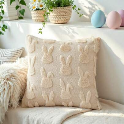 غطاء وسادة كنبة منزلية عصرية مزين بنمط أرنب ممسوح المخطط مبطن وناعم، دون إدراج الوسادة