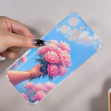 Funda para teléfono, 1 unidad, diseño de patrón de peonía, tarjetero impreso, funda para teléfono 11 Pro 16 Plus 13 15 14 12 TPU suave - Colores mixtos 1 - Ver 2
