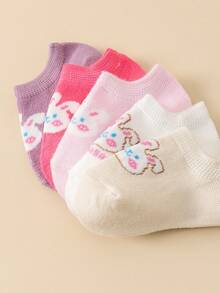 5 par mjuka, andningsbara strumpor med söta kaninmönster för flickor, lämpliga för spädbarn från 0–5 år, alla årstider - Multifärgad - Visa 6