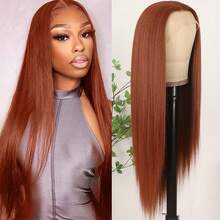 13X4 Free Part Blue Lace Front Wigs 26 Inch Pre Plucked Long Straight Hair Wigs Glueless Soft Light Blue Colored Wigs Heat Resistant Long Blue Straight Synthetic Lace Front Wigs For Fashion Women For Daily Christmas Party Cosplay Use - 鏽棕色 - 查看 3