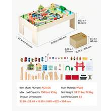 Train Table, 84 Multicolor Pieces Wooden Kids Activity Table With Collapsible Storage Bin, 3-In-1 Wooden Train Set For Gaming, Drawing, Reading, Eating, Creative Toy Set For Kids Ages 3+ - 84 Multicolor Pieces - View 7