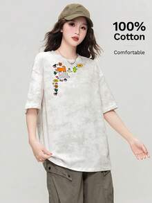 全新时尚休闲百搭圆领短袖女式棉质T恤 - 0A11米白色-YH880 - 查看 1