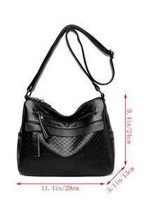 多口袋大容量斜挎包，妈妈包，绗缝纹理编织图案女士单肩包