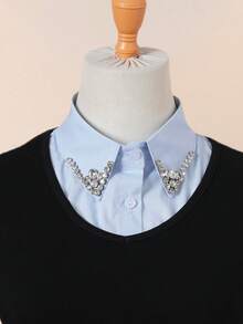 1件女士白色手工仿珍珠装饰可拆卸领子，用途广泛，适合休闲和正式场合，可用于圣诞节装饰、节日、旅行、迪斯科、毕业典礼等场合。 - 藍色 - 查看 6