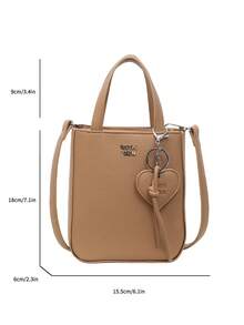 1pc Women Plain Color PU Leather Handbag, Zip Closure, Fashion Tote Bag, Suitable For Dates And Gifts - Khaki - View 6