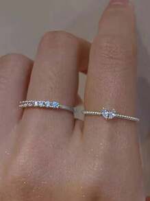 2 Peças/Conjunto Anel de Bracelete com Decoração de Coração de Cristal em Liga de Zinco Moda para Mulheres, para o Dia a Dia