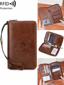 MIYIN RFID Blocking Passport Cover Card Holder With Card Slot ID Window,Solid Color PU Letter&Airplane Pattern Portable Passport Clip Ticket Clip Bank Card Bag Versatile Zippered Mobile Phone Travel Passport Wallet For Men And Women, With Wrist Strap,For Travel Flight Go Abroad For Business,Passport Holder Passport Case Passport Bag Travel Accessories Travel Essentials Back To School Stuff - Multicolor - View 14