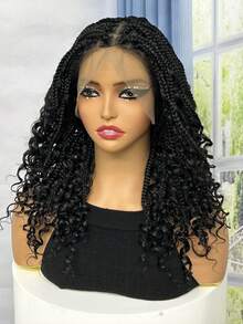 16Inch Full Lace Braided Wig Black Bohemian Curly Braids - 黑色 - 查看 3
