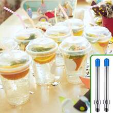 FUCHENGJSLasnten 2 Pack Straw Puncher Plastic Lids Lemonade Cups, Stainless Steel Straw Hole Puncher Punching Tools Cafe Drinks Container Squeezed Lemonade Stand Supplies(8.Inch,Black) - 藍色 - 查看 5