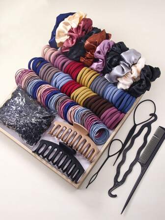 511 pièces Assortiment de couleurs Chouchous pour filles, Élastiques à cheveux style princesse mignonne pour queue de cheval, chignons, tresses, usage quotidien, sans dommage, accessoires capillaires, pinces à cheveux, barrettes à cheveux