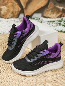 1 Pair Girls' Pink Sports Shoes, Fashionable Comfortable Non-Slip Wear-Resistant Lightweight Running Shoes, Minimalist Slip-On Casual Running Shoes Suitable For Daily Outfit And Running - Purple - View 6