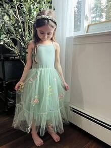2025Toddler Girls Tulle Dress Rainbow Tutu Birthday Princess Dresses Formal Photo Shoot Outfit Summer Clothes 2-6T'Sprout Style' - 鼠尾草綠 - 花薄紗 - 查看 9