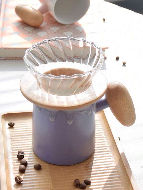 1pc Chinese Made Ceramic Heatproof Handmade Pouring Coffee Pot, Reusable Paper Filter V60 Glass Funnel, Hand Coffee Mill, Barista Tool Set, Popular Hot Selling