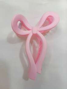 1piece Pink Ribbon Bow Plastic Clip Sweet And Elegant Non-Slip Suitable For Daily/Dating/Party Wear, Claw Clip - Pink - View 6