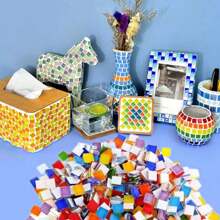 200/400/600pcs Mosaic Tiles Squares Crystal Mosaic Glass Tile For Crafts, And Decoration For Crafts, Handmade And Decoration Handmade Gift Festival DIY Material Home Decoration (Mixed Colors) ﻿