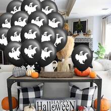 18pcs Ghost Pattern Balloon, 12inch Black Latex Balloons, For Halloween Decorations, Various Festival Photo Background Decorations, House Party Indoor And Outdoor Decoration, House Party Decorations, Graduation Ceremony, Events And Celebrations