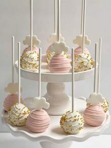 100pcs White Paper Lollipop Sticks, Baking DIY Handmade Starry Sky Cake Sign Paper Sticks, Perfect For Kitchen Table, Fruit Salad, Candy Decoration, For Birthday Party, Valentine Day, Graduation, Wedding