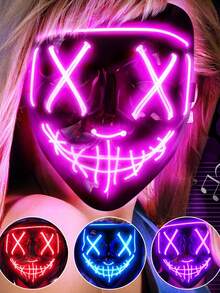 恐怖LED万圣节面具，圣诞节发光角色扮演面具，发光派对化妆舞会面具，派对氛围装饰，派对恶作剧道具，魔术道具，LED嘉年华面具（3种灯光模式），男女通用万圣节面具，感恩节秋季装饰，节日活动配饰 - 彩色 - 查看 8