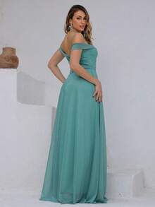 Long Off-The-Shoulder Party Dress With Sparkle For Bridesmaid, Wedding, Princess Graduation - 薄荷綠 - 查看 3