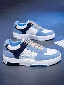 新款男士运动鞋，时尚韩版滑板鞋，四季时尚透气休闲鞋，平底一脚蹬鞋，百搭运动鞋，圣诞节，新年，情人节礼物（随机鞋底标志） - 淺藍 - 查看 3