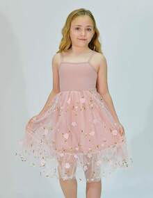 2025Toddler Girls Tulle Dress Rainbow Tutu Birthday Princess Dresses Formal Photo Shoot Outfit Summer Clothes 2-6T'Sprout Style' - 塵土飛揚的玫瑰 - 花朵薄紗 - 查看 2
