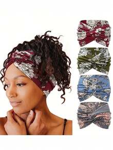 1 件/4 件女士扎染扭纹十字弹力头带，佩斯利图案和纯色柔软瑜伽运动健身发饰发带 - 彩色 - 查看 8