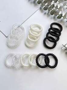 12 件女士优雅奶油色黑白透明发带，高弹力且不损伤发圈发饰，马尾辫夹，发圈，发绳 - 彩色 - 查看 2