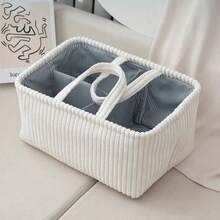 1pc Fabric Storage Basket, Handmade Woven Desktop Organizer Basket, Snack & Fruit Storage Box, Woven Storage Basket, Handled Storage Bin, Decorative Storage Box, Laundry Hamper With Divider