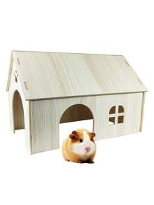 Phụ kiện nhà ở cho chuột Hamster - Nhà gỗ làm nơi trú ẩn và sinh sống cho chuột Hamster, chuột Gerbil, chuột nhắt và các vật nuôi nhỏ khác (Nhà mái dốc lớn) - Màu be - Xem 6