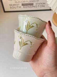 1pc 130ml Vintage Lily Ceramic Tea Cups, Hand-Painted Grip Small Tea Cups. Suitable For Afternoon Tea, Small Capacity Coffee Cups, Home & Restaurant Use - Multicolor - View 8