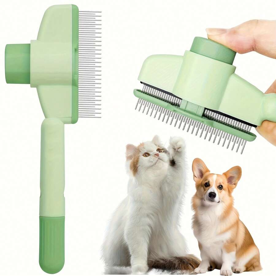 1pc (Color Random) Self-Cleaning Pet Grooming Brush - Dense Teeth For Detangling, Suitable For Cats And Dogs, Flea Design, Ergonomic Handle, Plastic Material