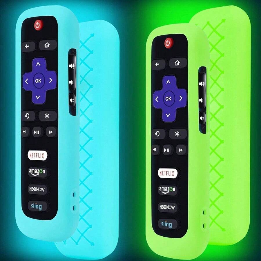 2 Pack Remote Case Battery Cover For Roku Smart TV Steaming Stick Remote Silicone Protective Controller Universal Sleeve Skin Glow In The Dark Blue And Green - Xanh và Bầu Trời - Xem 1