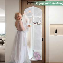 4 bolsas de almacenamiento con bolsillo con cremallera para vestido de novia, abrigo, organizador de prendas, protector de no tejido para vestido, abrigo, falda, artículos esenciales para dormitorio, organizador de ropa, organización y almacenamiento de armario para el dormitorio - Blanco - Ver 5