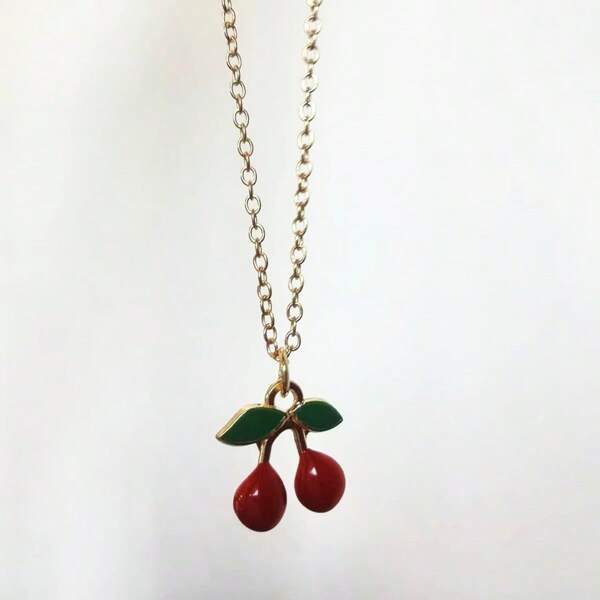 1pc Cherry Necklace, Cute Cherry Fruit Pendant Necklace, Red Cherry Necklace, Women Summer Pendant Necklace