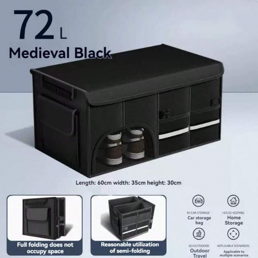 Car Trunk Organizer Box - Black Foldable Oxford Fabric Storage With Multiple Compartments & Handles, Waterproof Auto Organizer For SUV, Sedan, Truck - Keep Your Vehicle Neat For Travel, Groceries, Camping - 黑色 - 查看 1