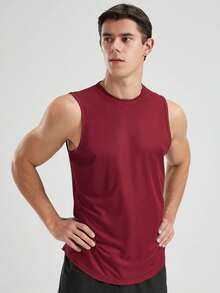 男士运动背心，健身跑步休闲T恤，超轻 - 紅色 - 查看 8