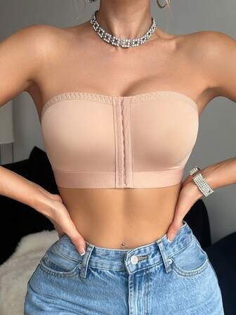 Sutiã sem costura casual liso de malha com tubo superior sem costura para mulheres, design minimalista, adequado para todas as estações