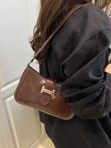 女士优雅新月形腋下单肩包，时尚休闲，纯色腋下包