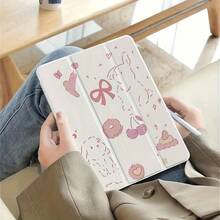 1pcs Cute Rabbit Foldable Ipad Case With Pen Slot, Adjustable Flexible Hybrid Bracket Cover For IPad Air 4th/5th Generation 10.9 Inches/Air 1st/2nd Generation 9.7 Inches/Air 3rd Generation 10.5 Inches/Pro 11th Generation - 淺灰色兔子 - 查看 4